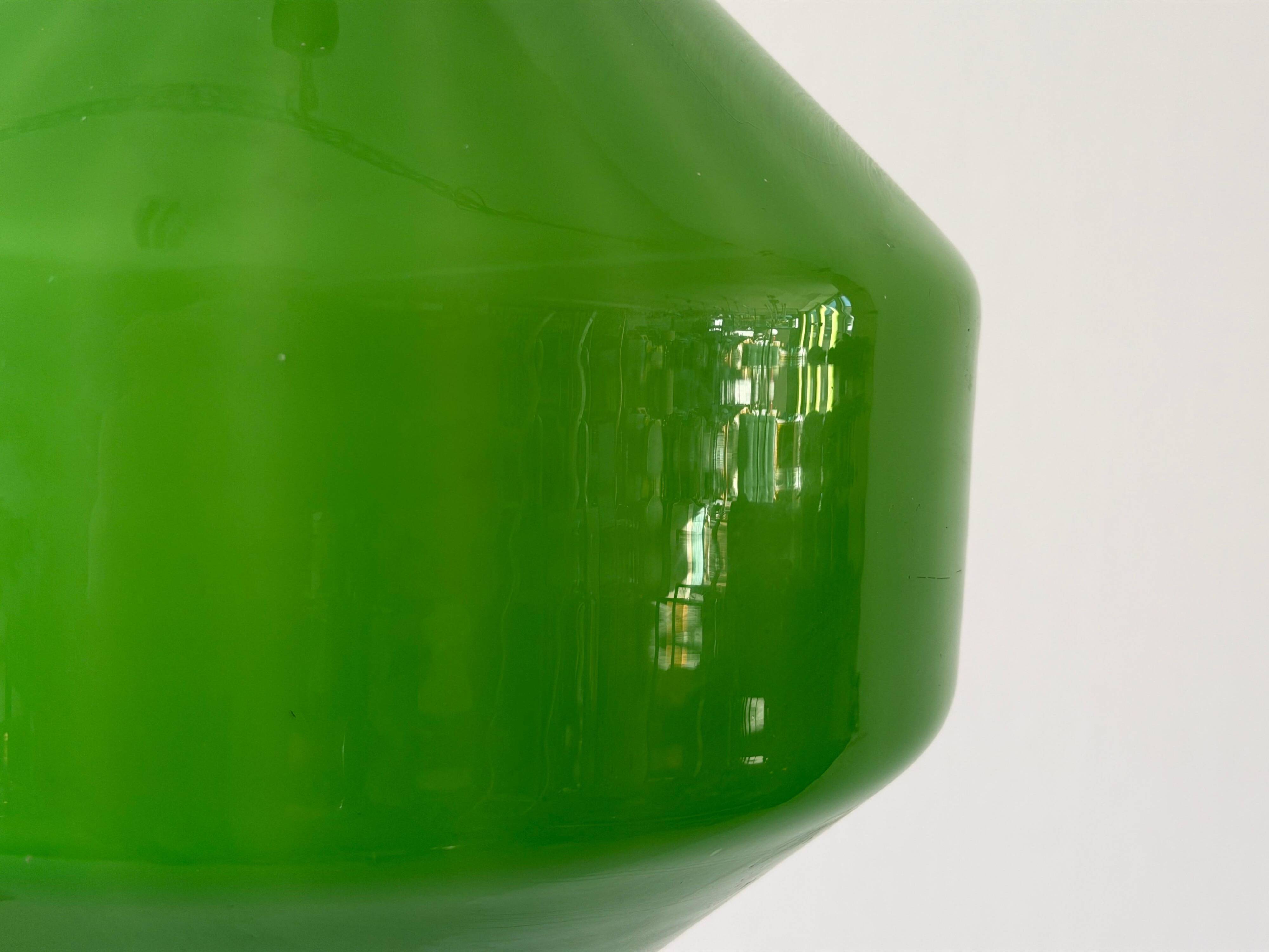 Green glass ceiling light with chrome frame, 1960s, Germany