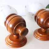 Pair of beech and opaline wall lamps, vintage
