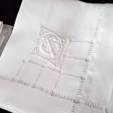 8 Linen napkins with openwork and monogram, size 51 x 57 cm