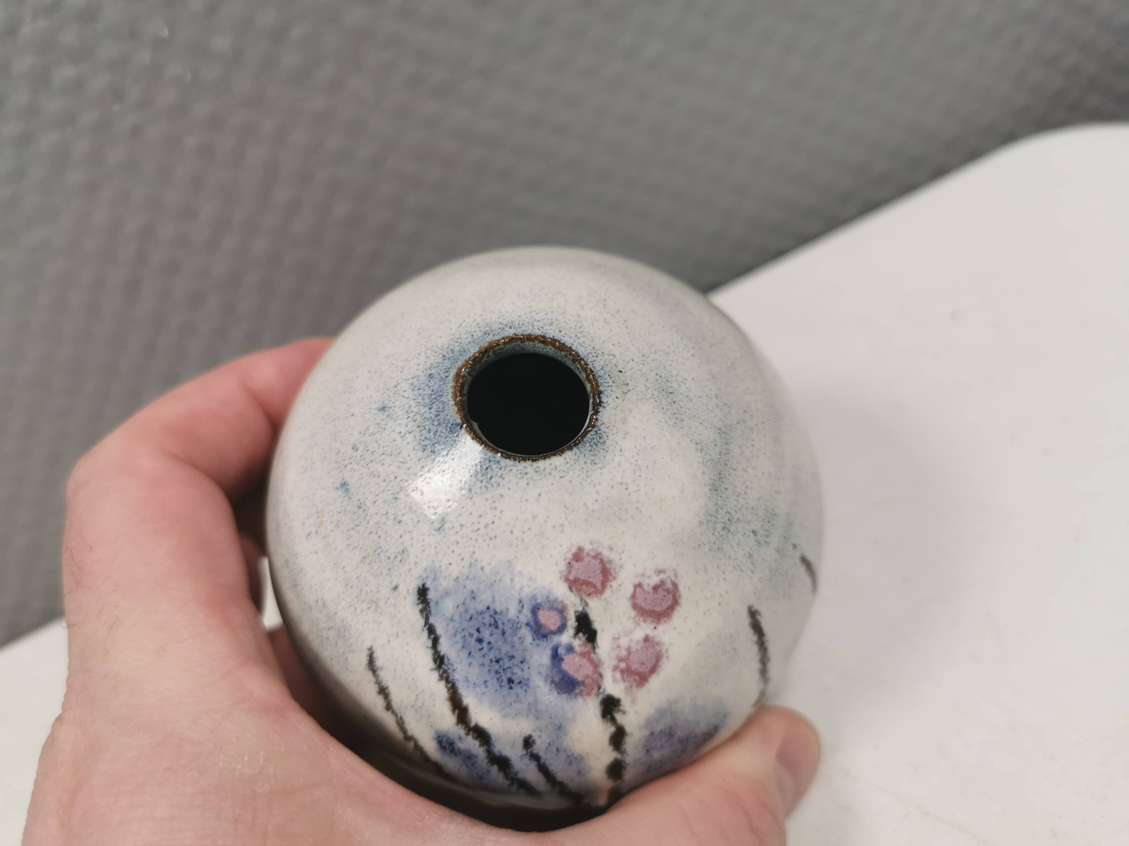 A beautiful little spherical vase from Danish Barholt Ceramics, 1970s–80s.