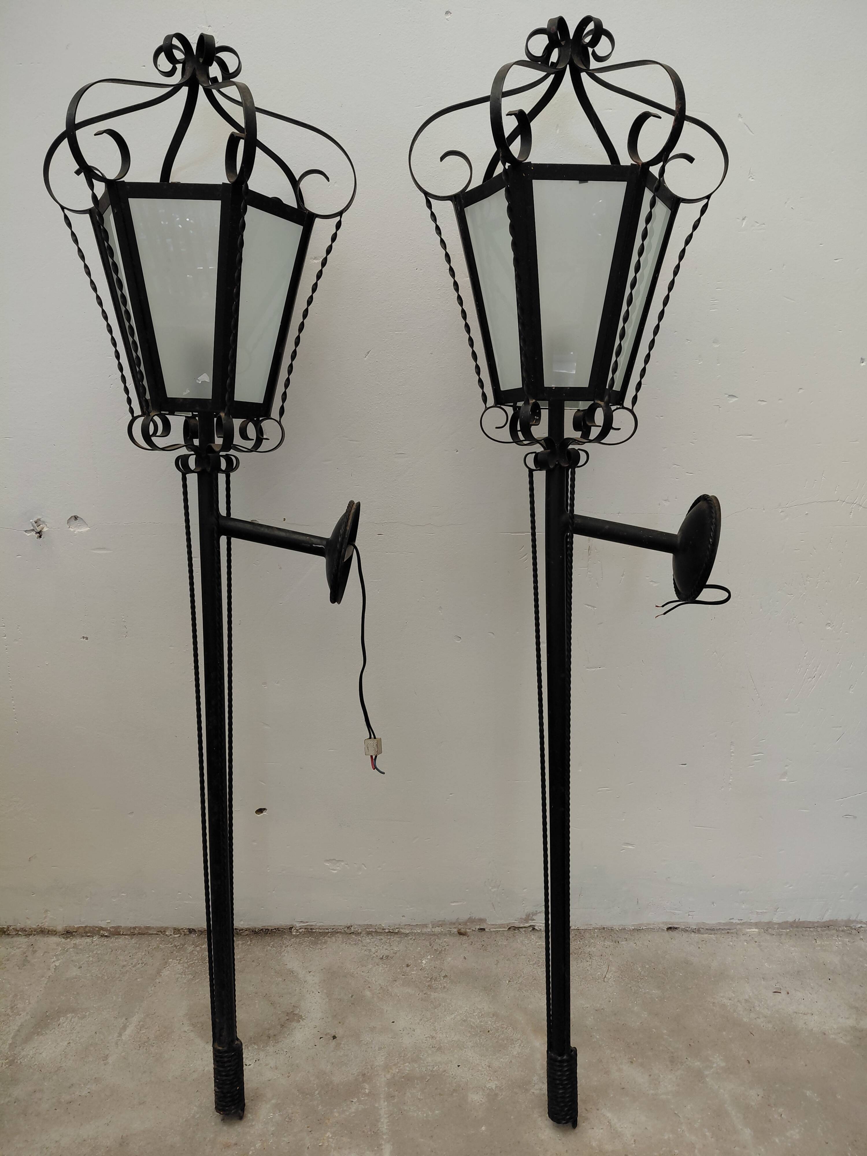 Pair of wrought iron wall sconces, 1950