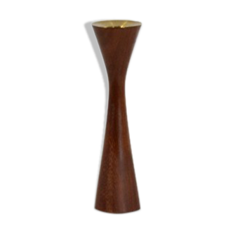 Scandinavian diabolo candle holder in teak and brass from the 60s