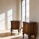 art deco walnut serpentine nightstands, 1920s