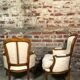 Armchairs Louis XV style carved walnut and fabric