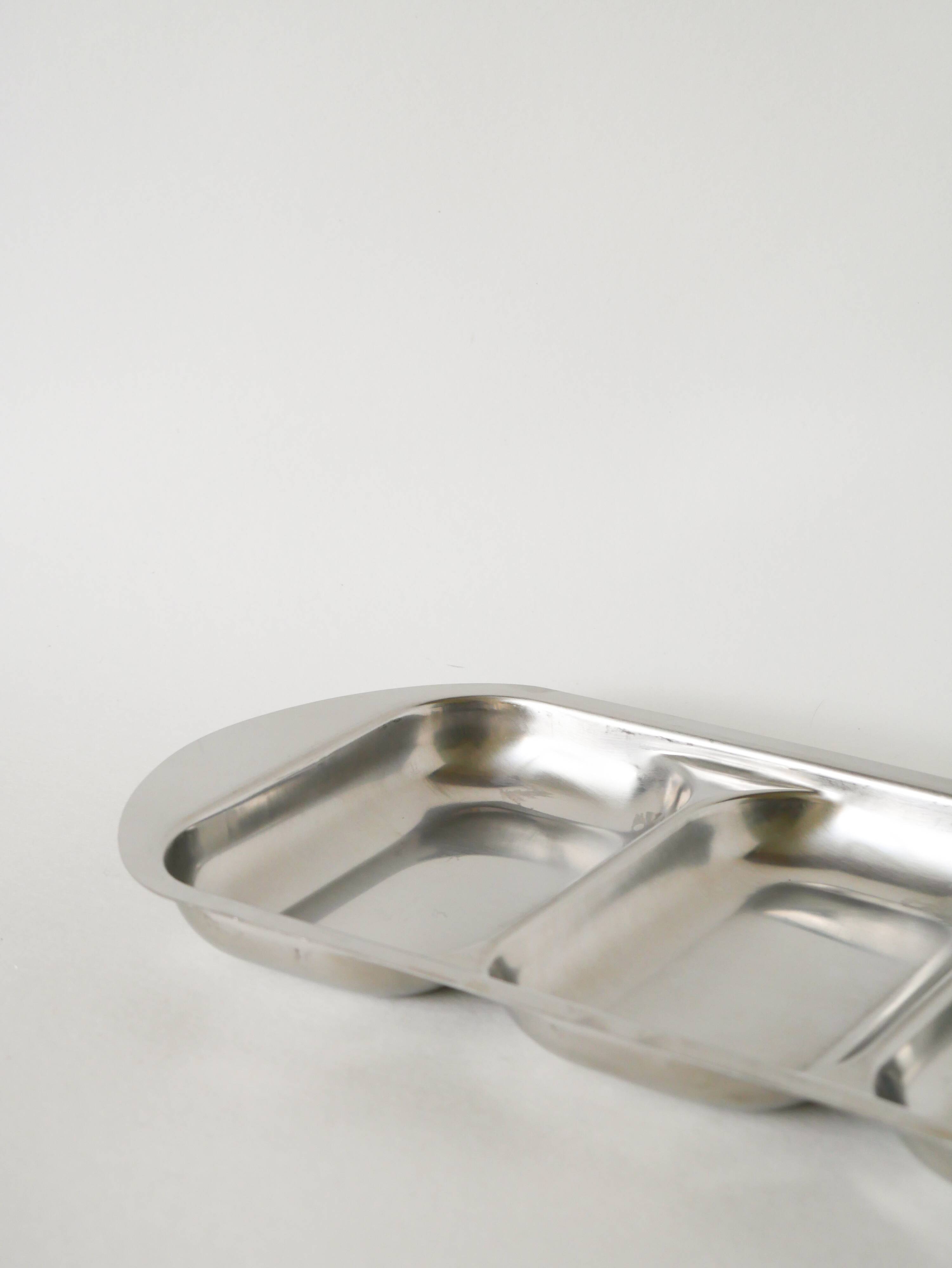 Rectangular stainless steel compartment dish, Design, 1970, 35 X 16 cm