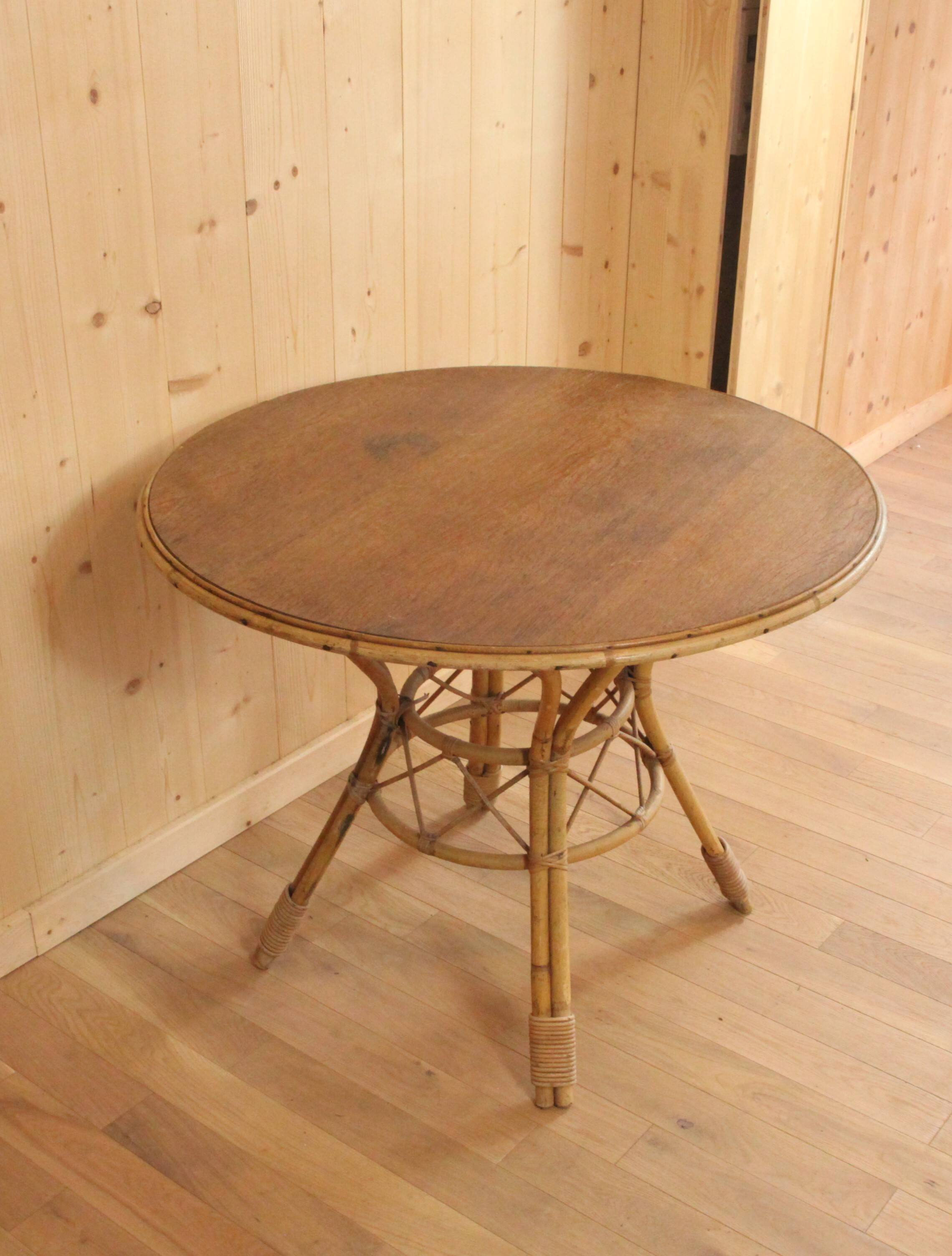 Rattan and wood dining table