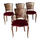 Set of 4 Louis XV style chairs in cherry wood – canework and burgundy velvet