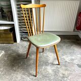 Baumann bistro chair in light wood and green skai, “Menuet” model
