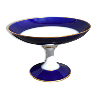 Large Porcelain Compotier of Limoges Raynaud Blue of Four / gold fillet