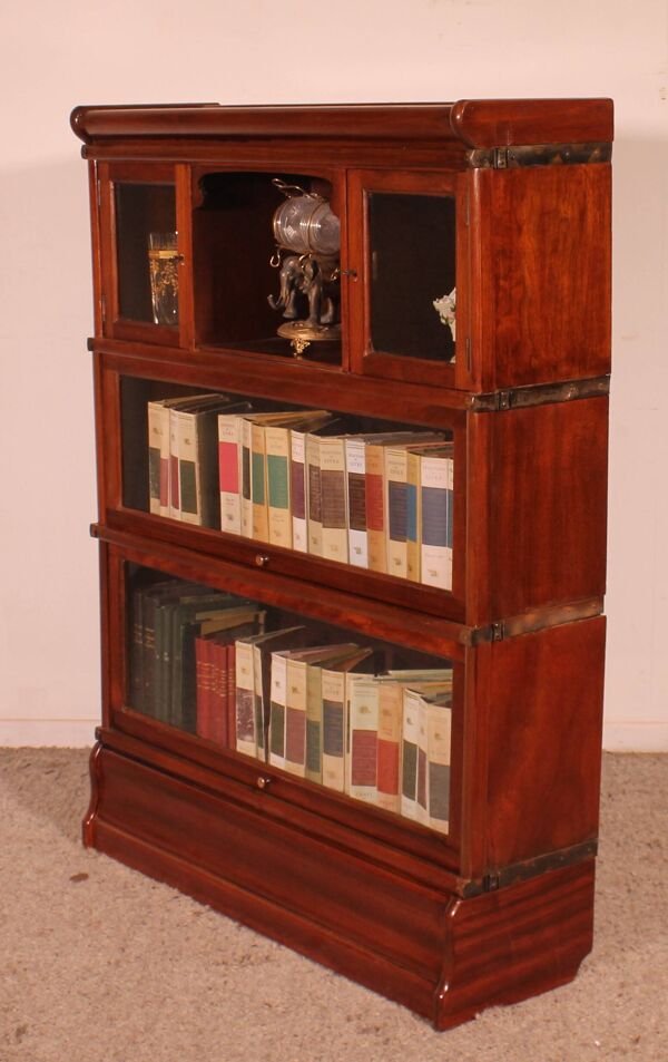 Bibliothèque Globe Wernicke En Acajou De 3 éléments Avec Petit Cabinet