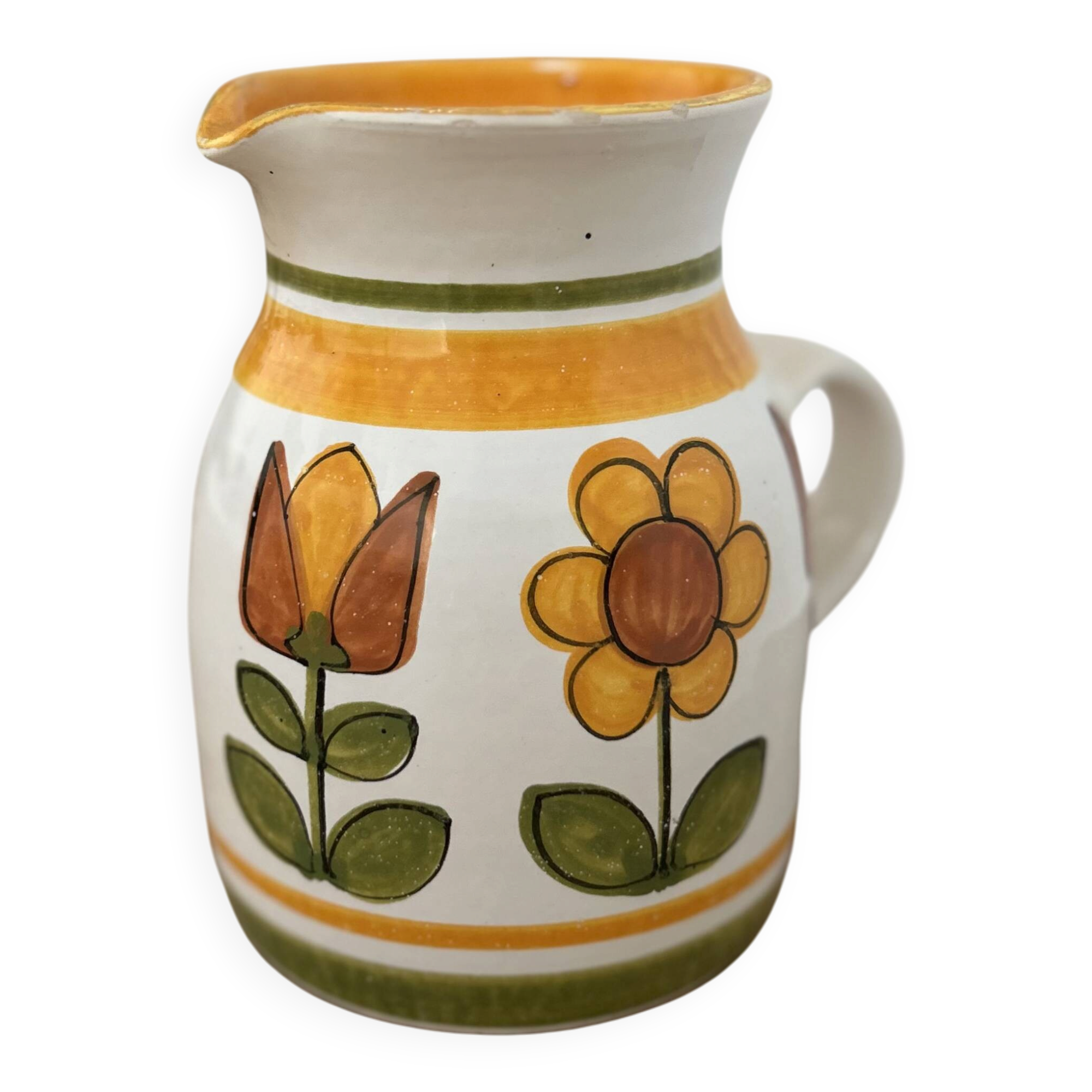 Small vintage ceramic jug signed – hand-painted floral decoration – 13 cm