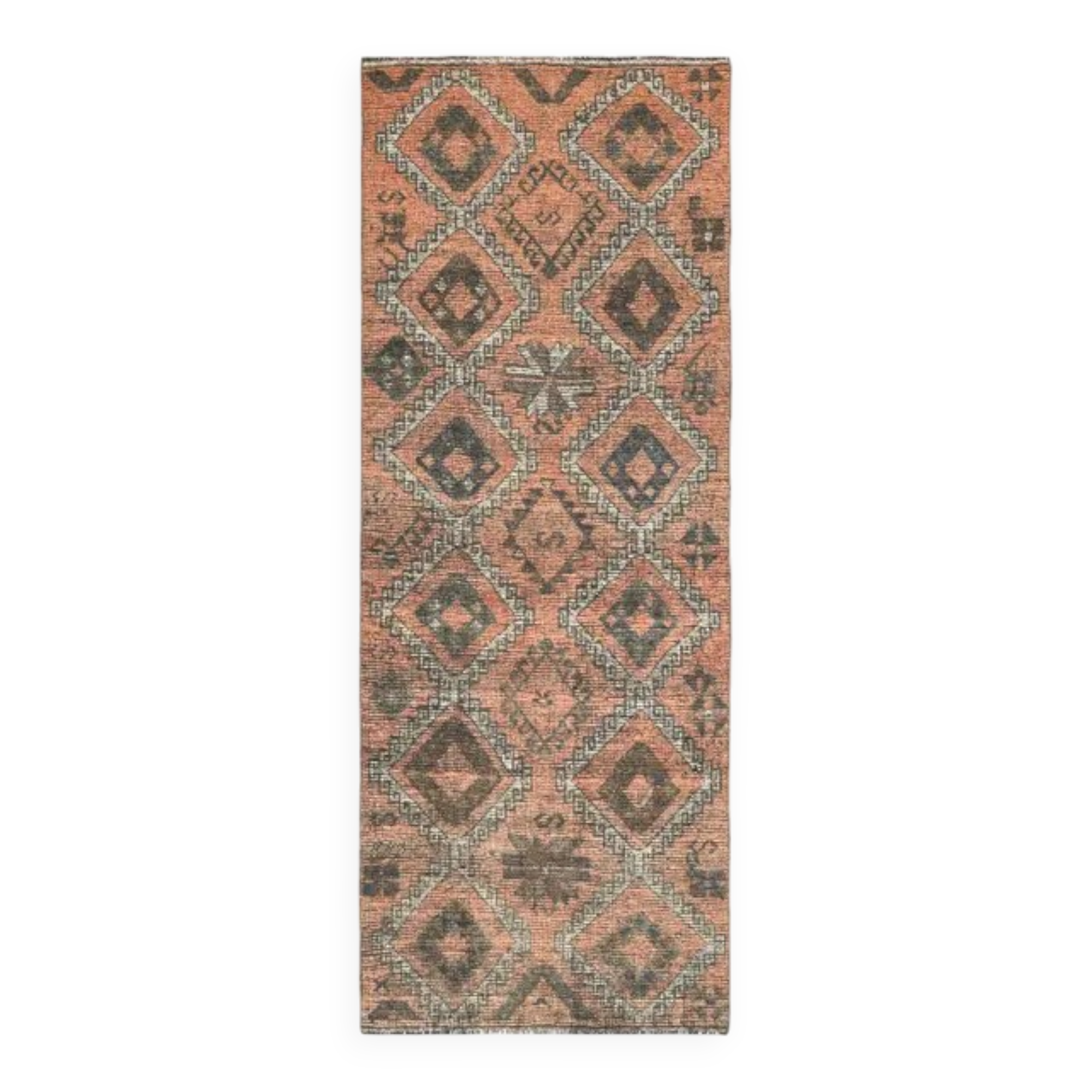 Vintage Turkish Oushak Handmade Wool Cotton Orange Runner Rug 107x290