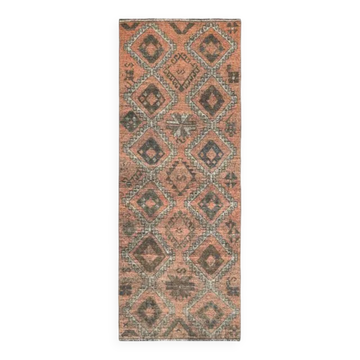 Tapis de couloir turc Oushak vintage fait à la main en laine et coton orange