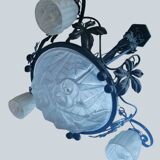 Wrought iron and art deco glass chandelier - Degué Workshops