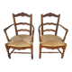 Pair of provencal straw armchairs in walnut