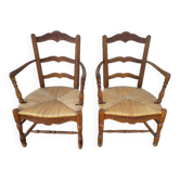 Paire de fauteuils provencal pailles en noyer