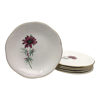 6 assiettes plates anciennes en porcelaine