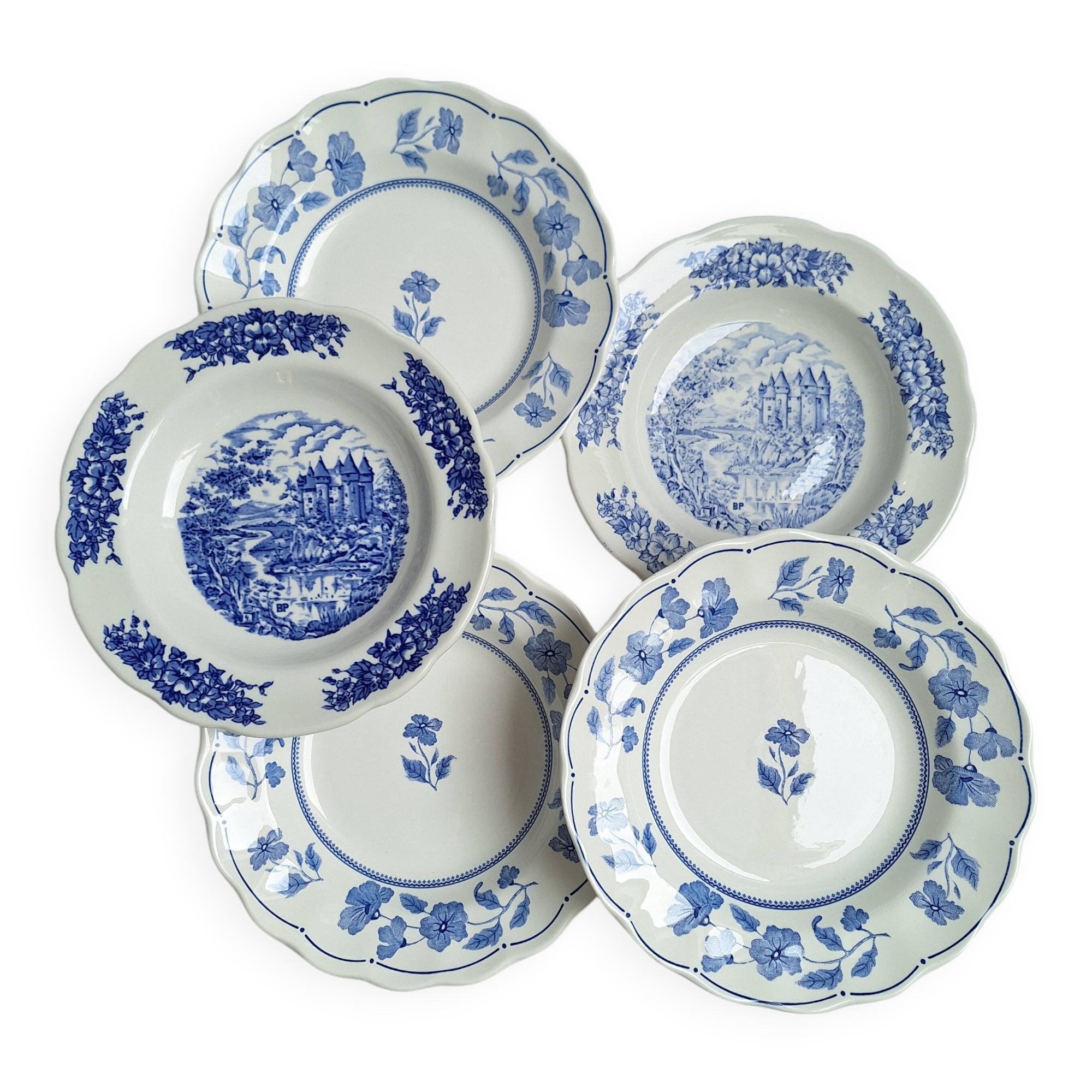 Vintage blue soup plates