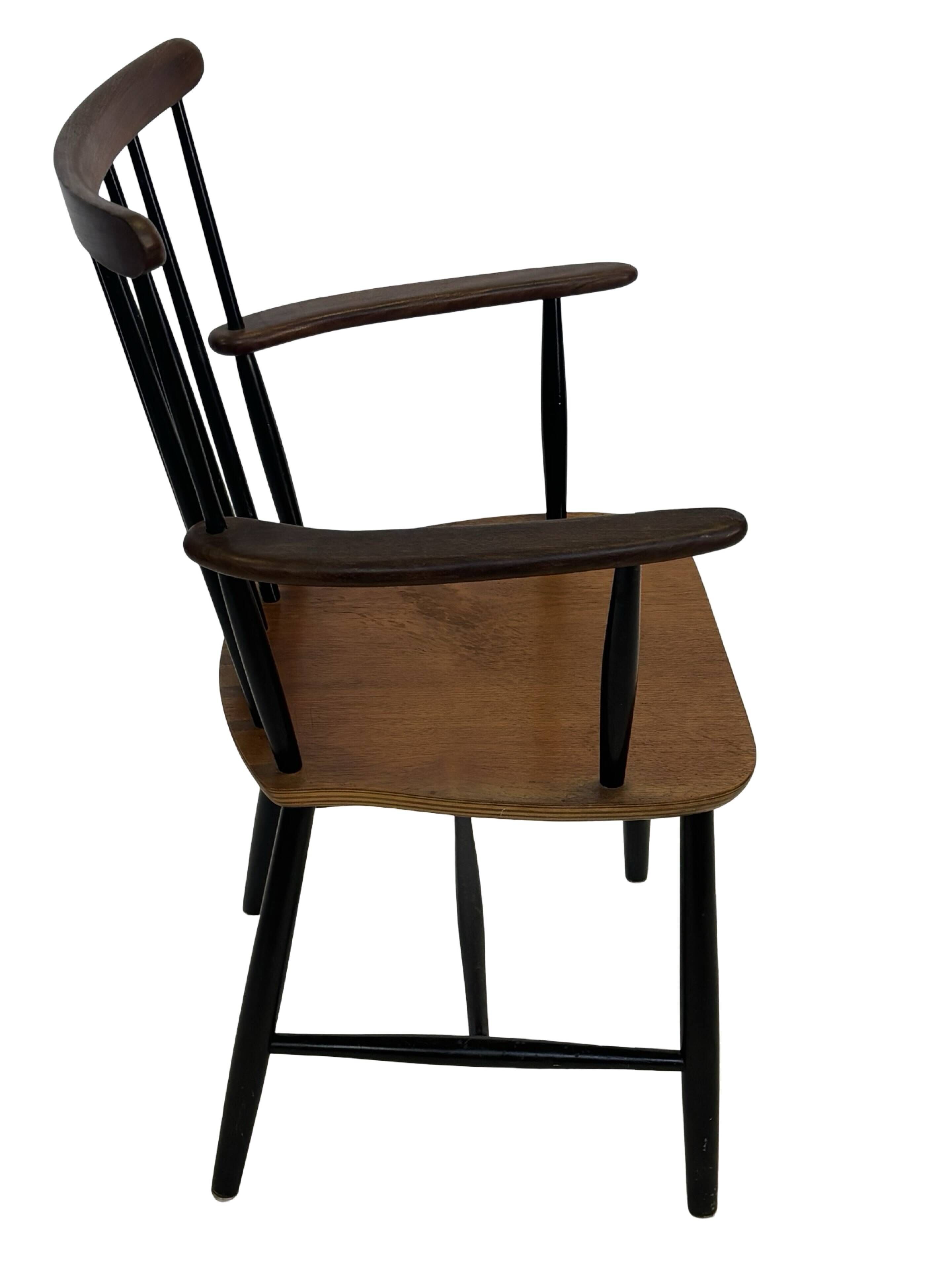 Vintage Danish spindle chair from the 1960s, Tapiovaara style armrests