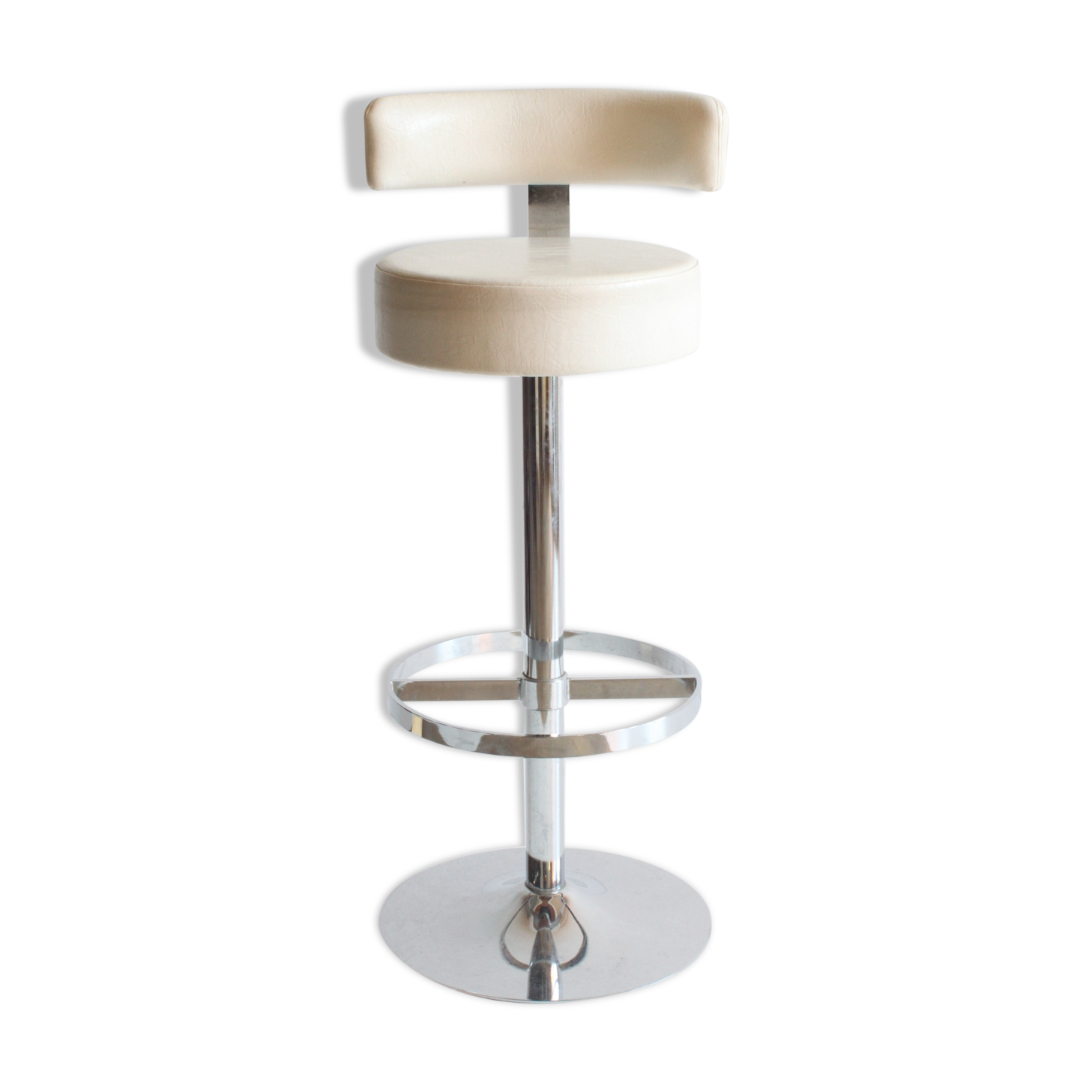 Chrome bar stool in white skai, 1960s.
