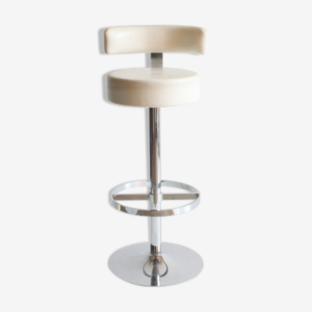 Tabouret de bar chromé en skai blanc, années 1960.