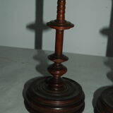 Pair of mahogany turned wood candlesticks