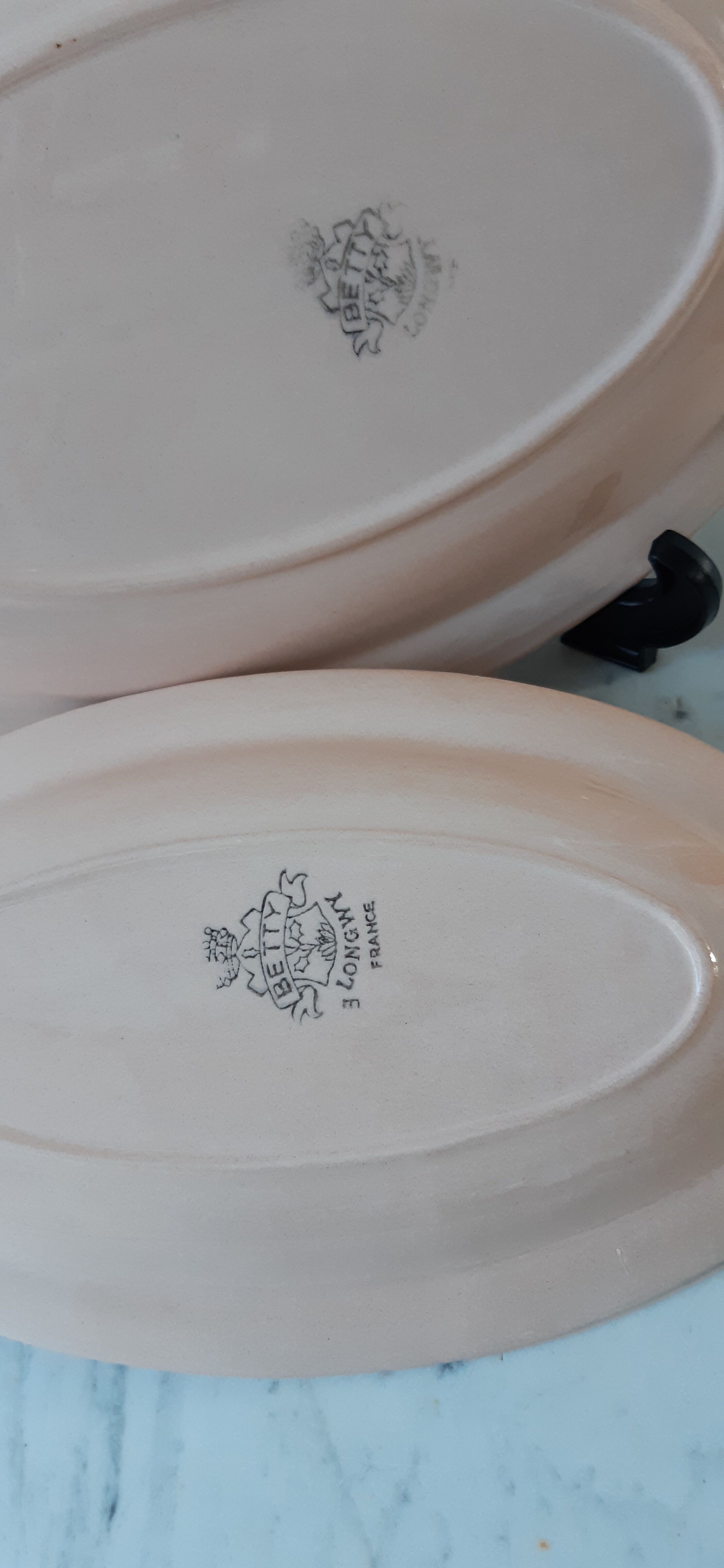 Duo of small oval dishes Longwy model Betty