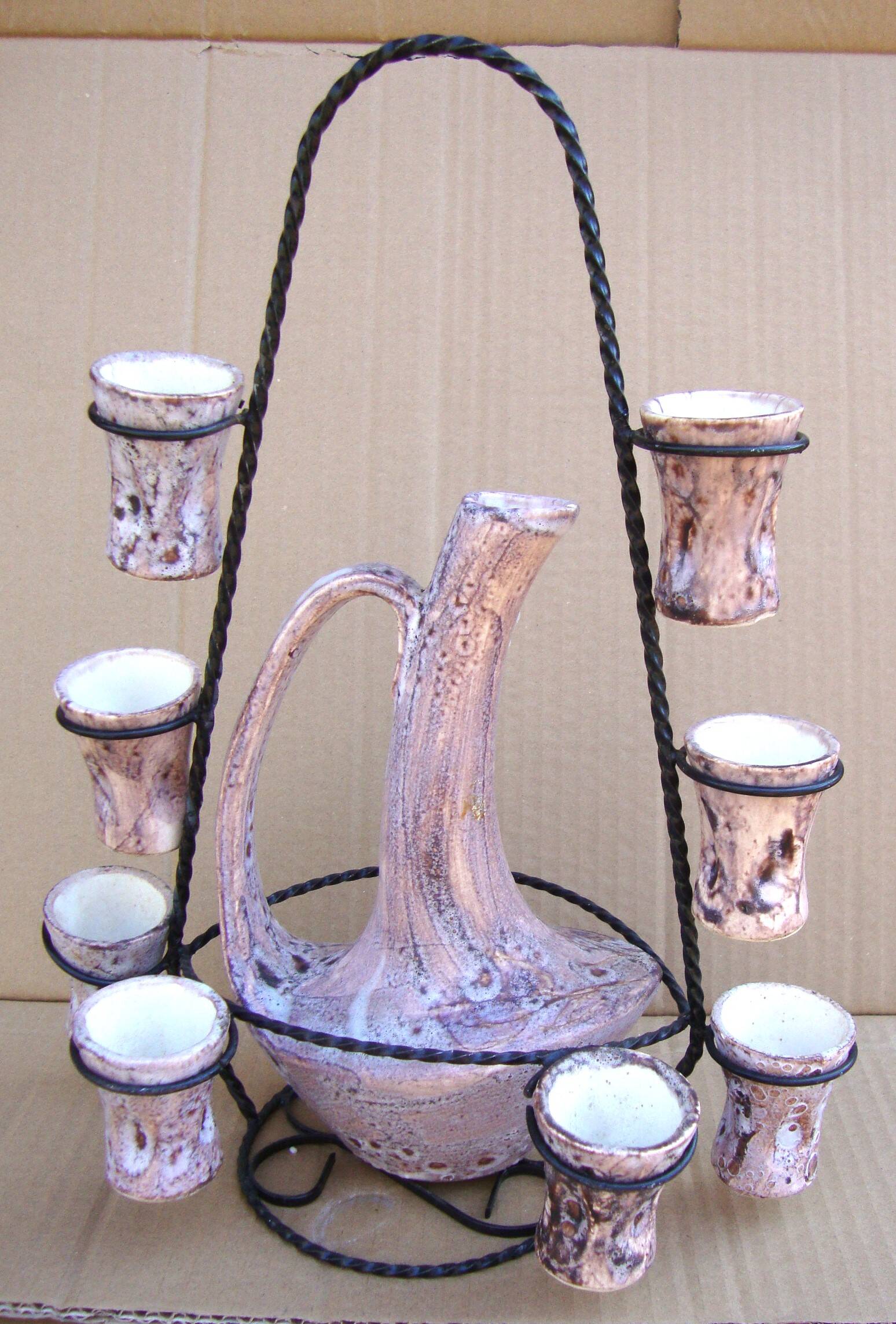 Bonaudi liqueur service (Francis and Josette) Vallauris signed.