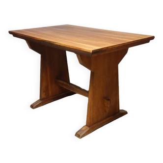 Table de repas vintage brutaliste en bois massif, 1950