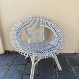 Vintage white rattan armchair