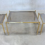 Portuguese pull out tables in brass and glass, 1970s