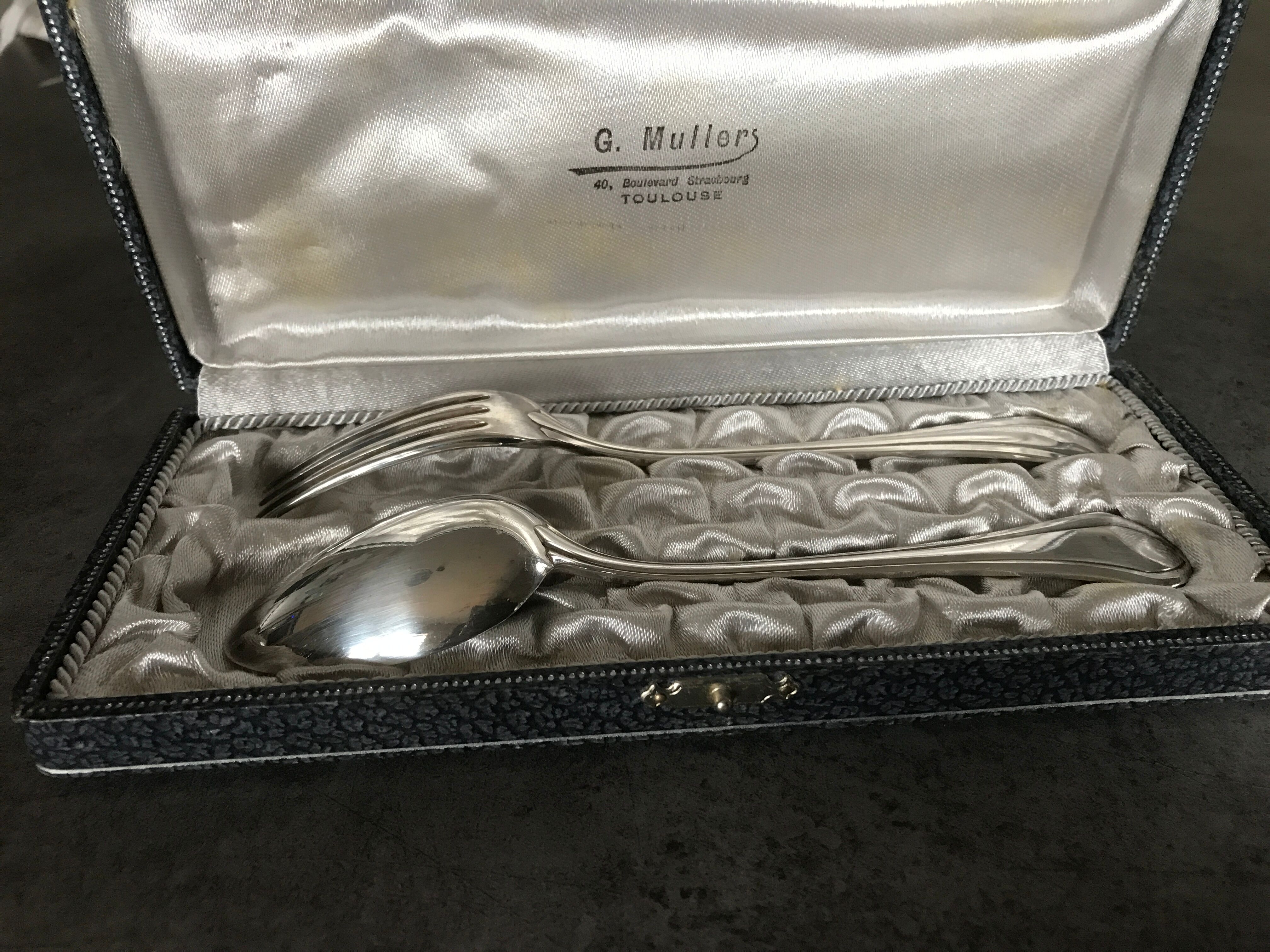 Case with cutlery christofle fork and spoon in silver metal