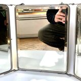 Barber's triptych mirror, beveled ice, vintage 1950