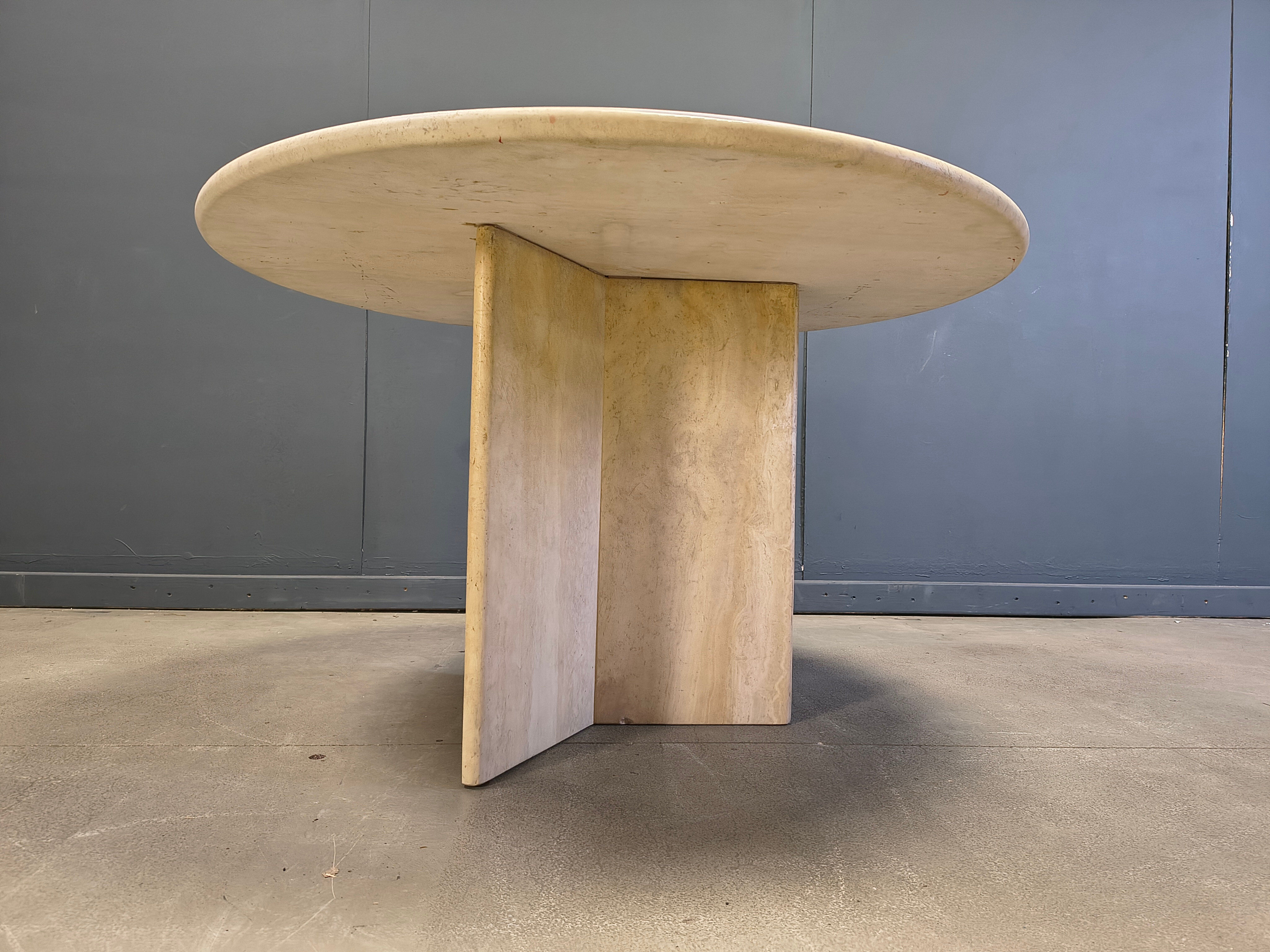 Round Italian travertine dining table 1970s