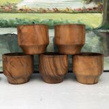Five olive wood egg cups