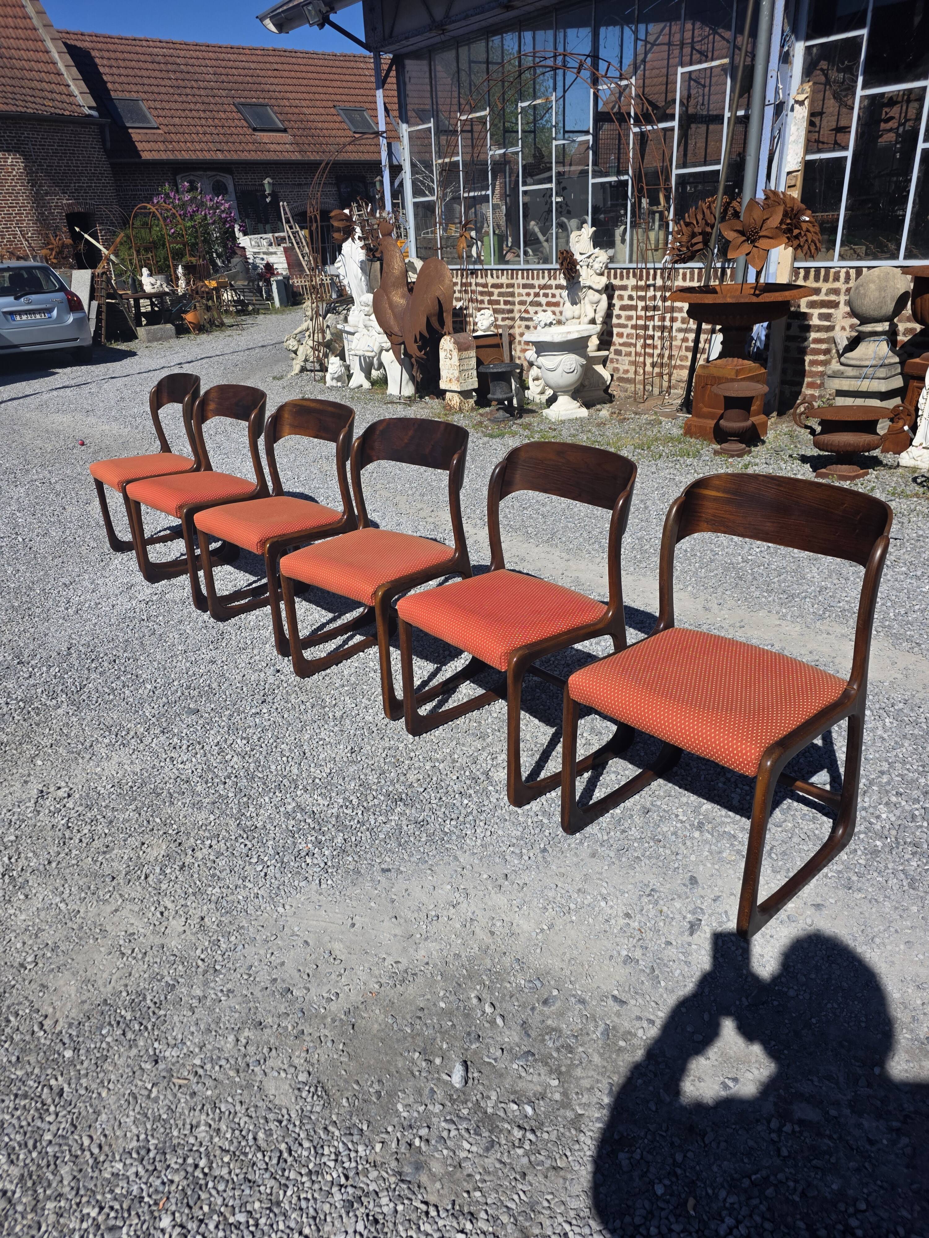 6 Baumann sled chairs in rosewood from the 1960s.