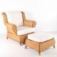 Large wicker armchair and its ottoman