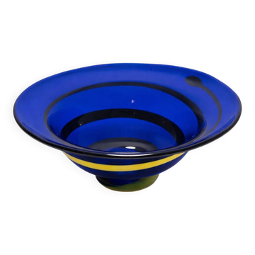 Bol en verre artistique bleu, années 1960