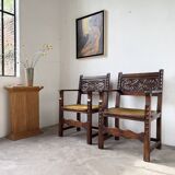 Paire de fauteuils style espagnol bois sculpté 1900