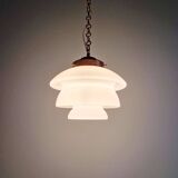 Art Deco pendant light in white opaline and copper frame, 1920s-30s