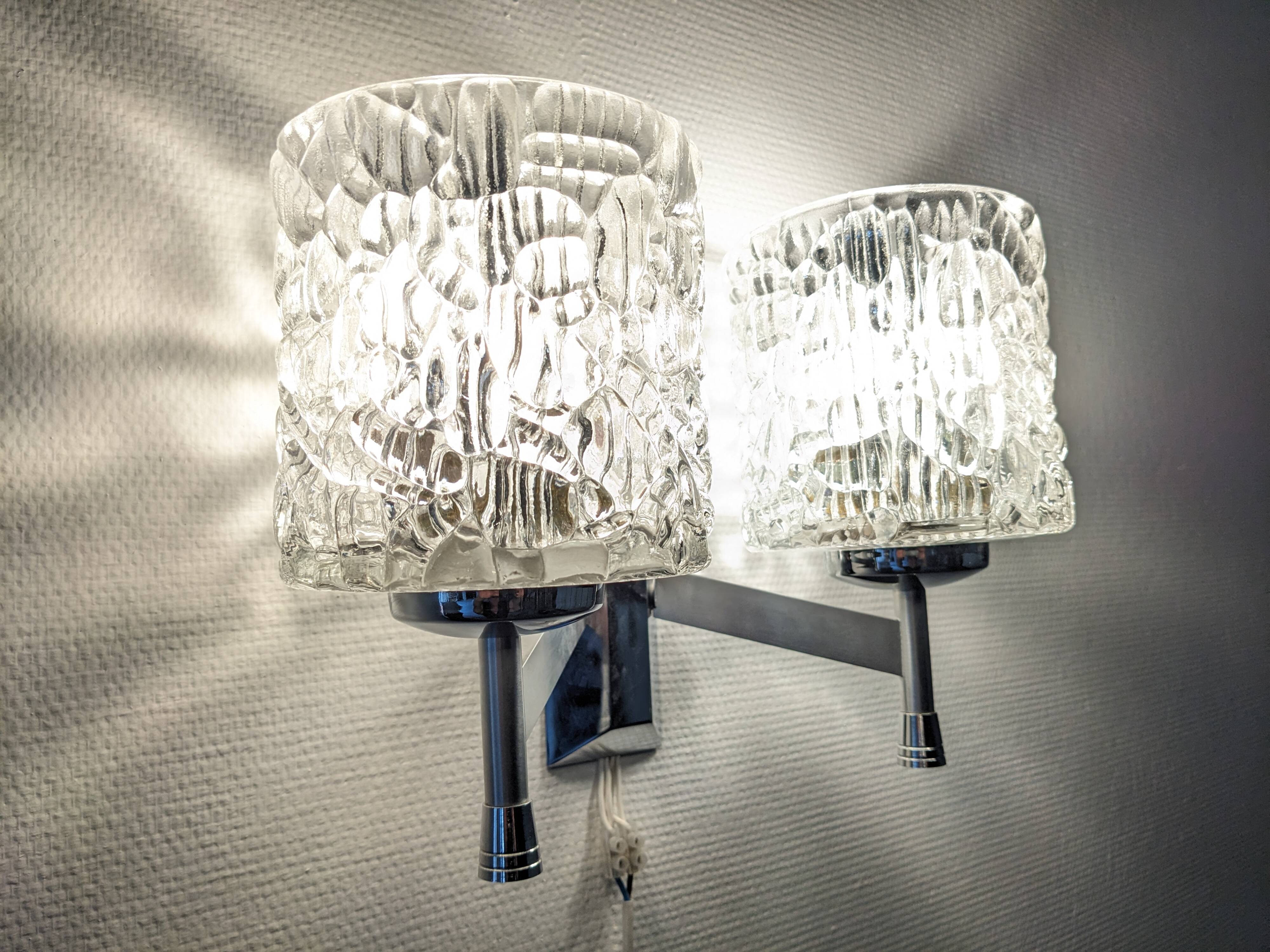 Pair of Murano glass wall lights by Kaiser Leuchten, Germany circa 1970.