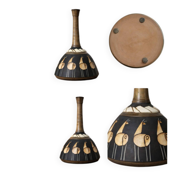 Très belle lampe en céramique artisanale, signée et datée 1958, pièce