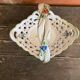 Vintage white openwork ceramic basket with flower decoration for lancel