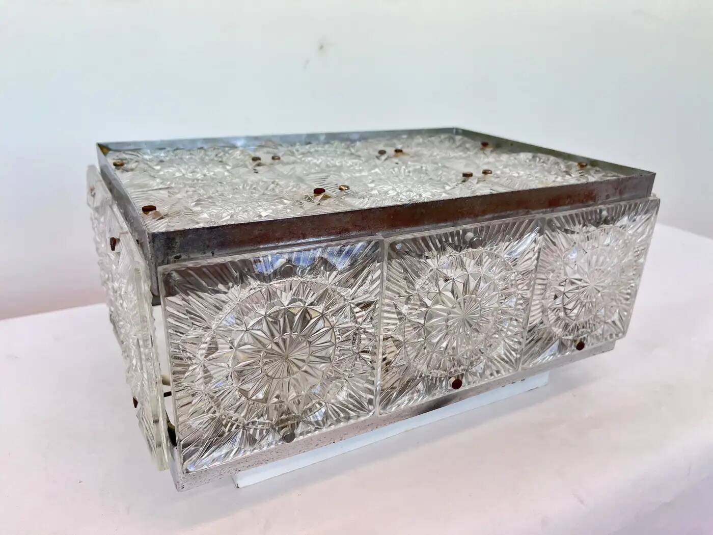 Rare glass flush mount by Kamenicky Senov, 1970s / Czechoslovakia