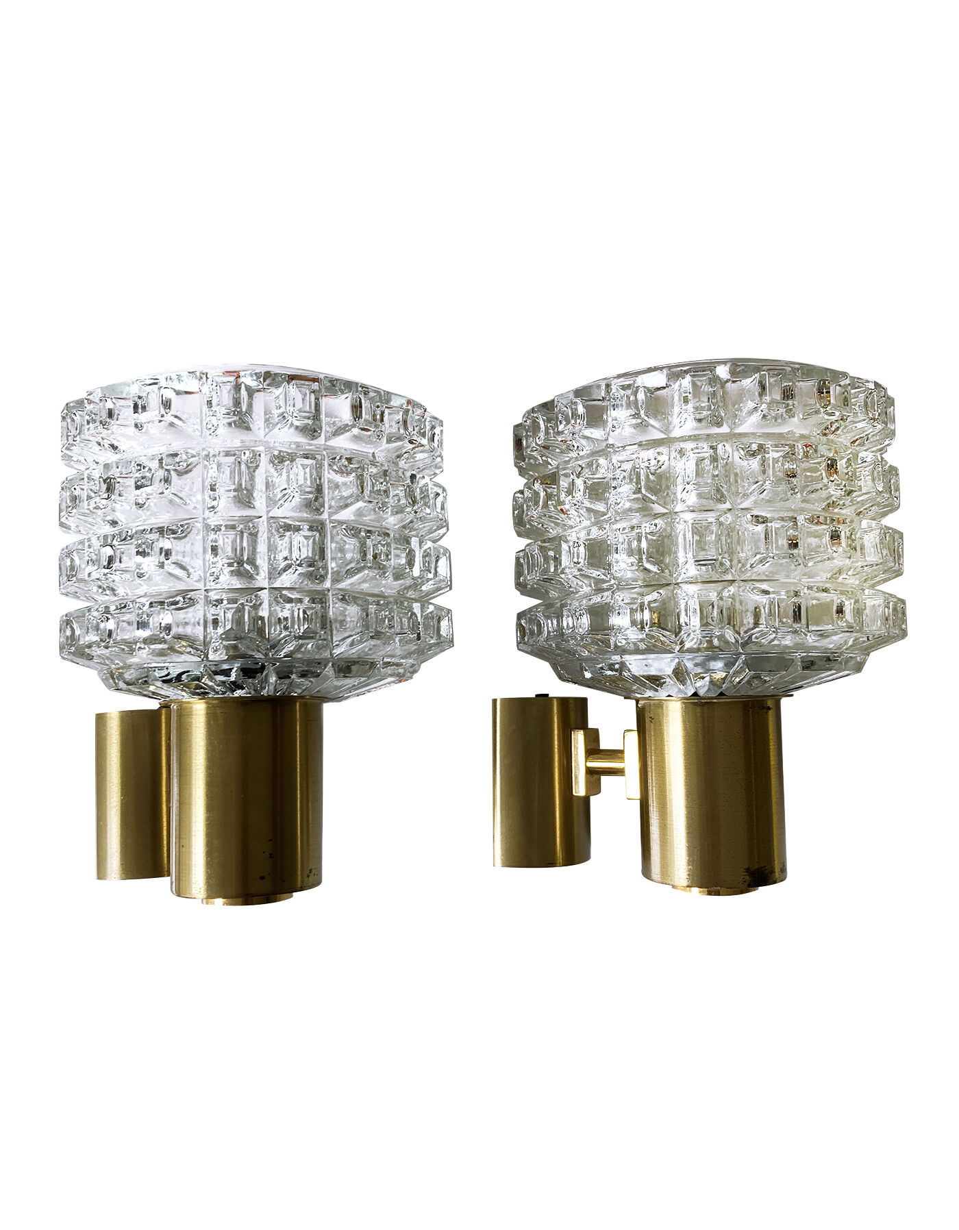 Pair of brass sconces and diamond glass 1960