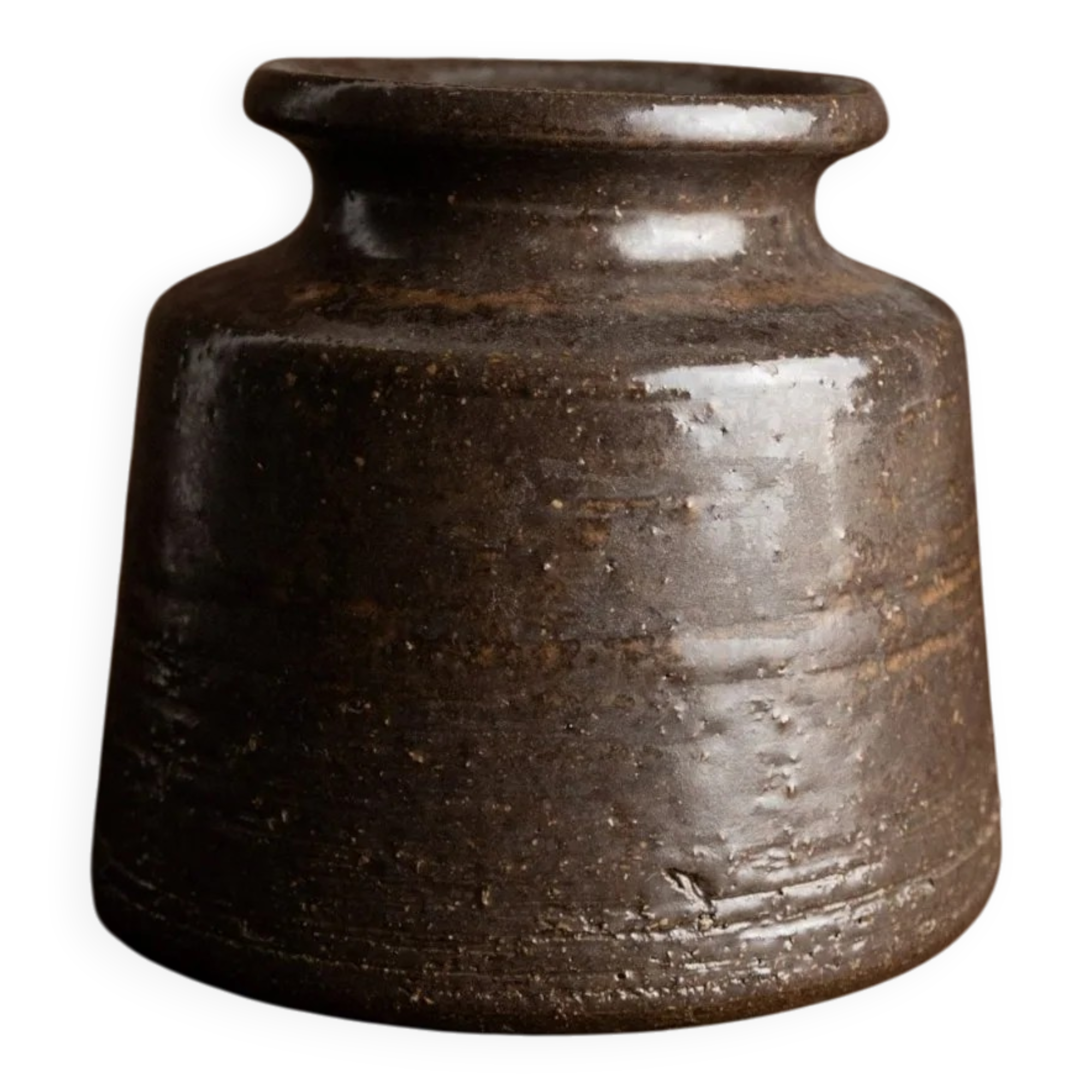 Rudi Stahl Studio Dark Brown Fireclay Stoneware Vase - Organic Mid-Century Ceramic Art, 1960s