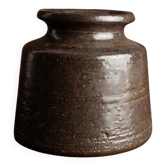 Rudi Stahl Studio Dark Brown Fireclay Stoneware Vase - Organic Mid-Century Ceramic Art, 1960s