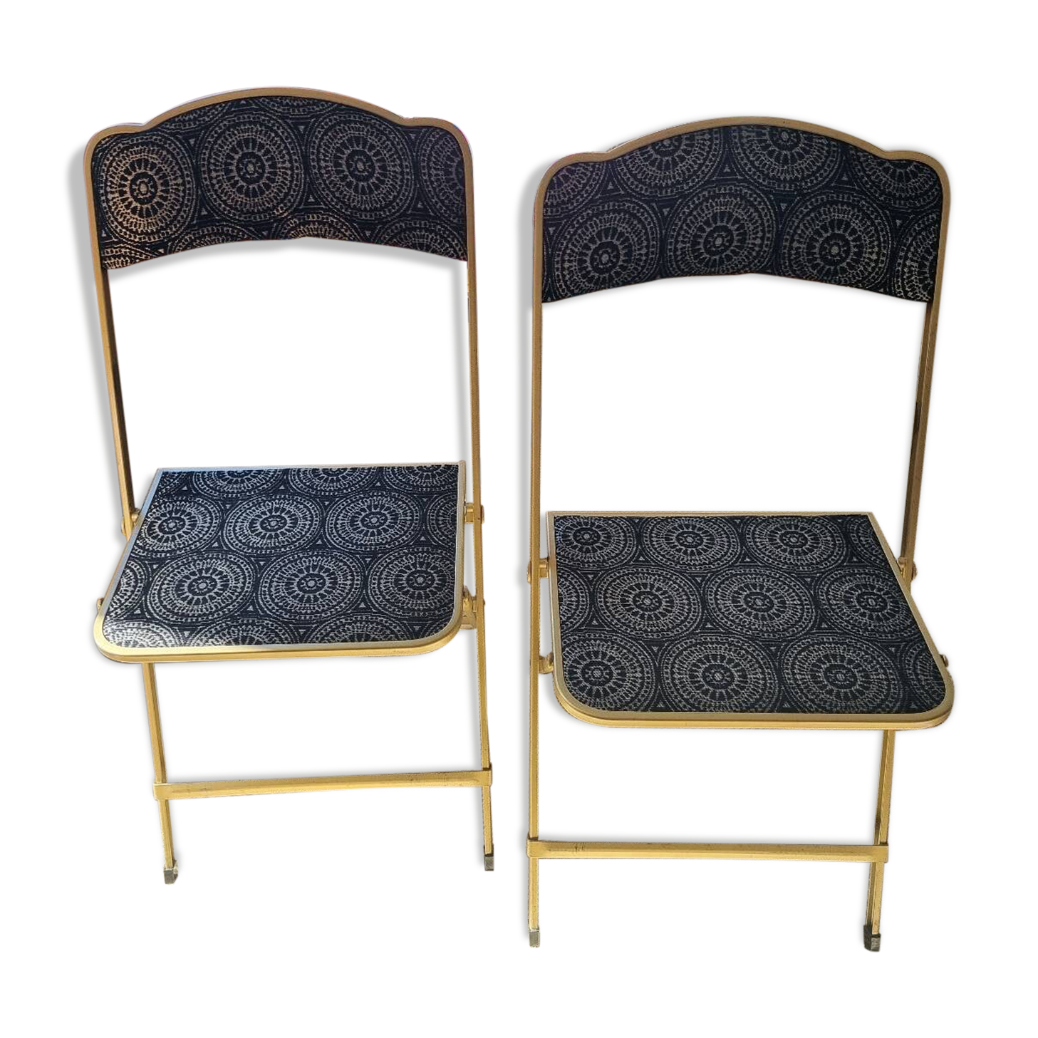 Set of 2 folding chairs in velvet and gold metal