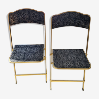Set of 2 folding chairs in velvet and gold metal