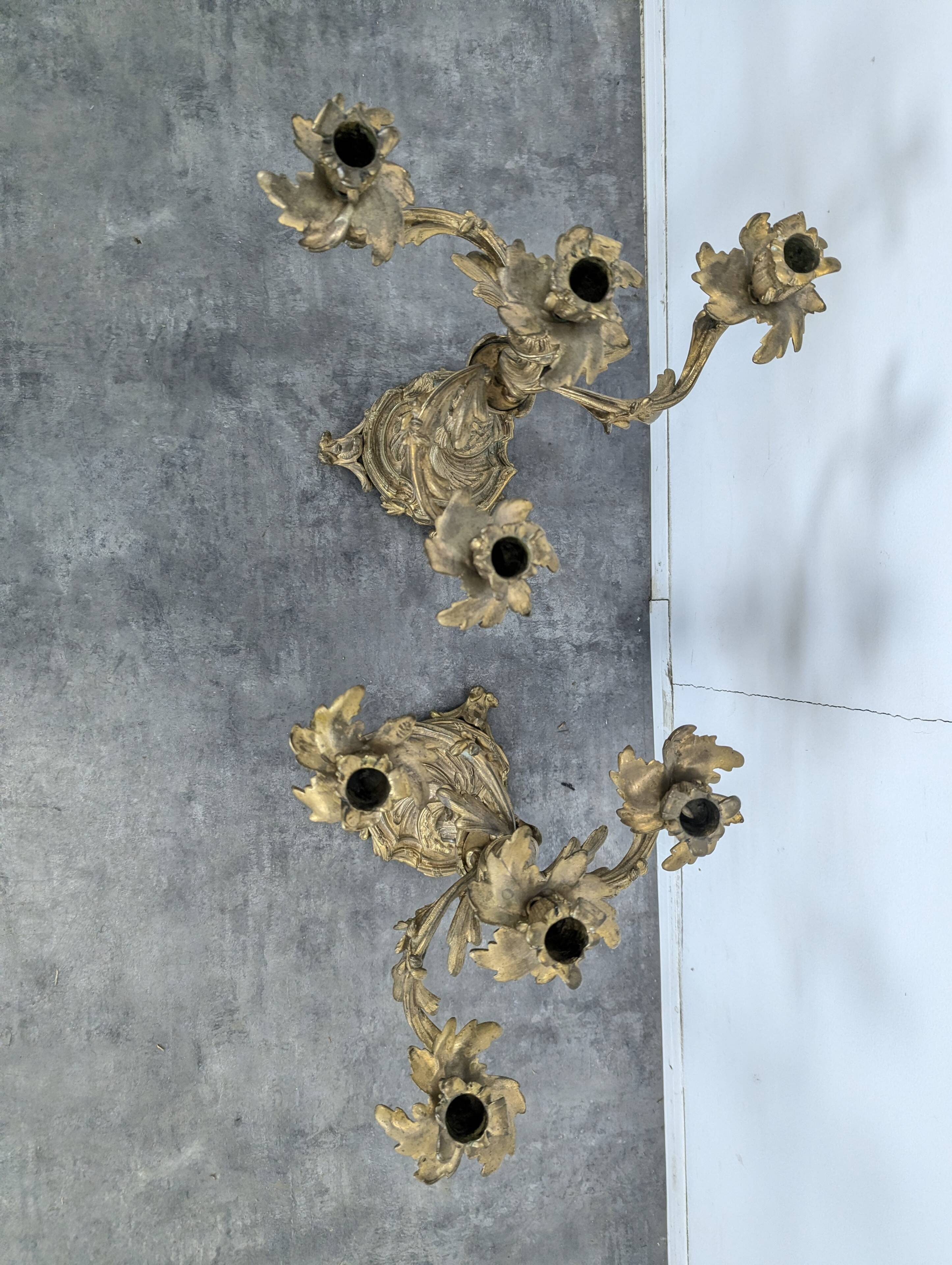 Pair of Candle Holders or Candelabra in Gilded Bronze